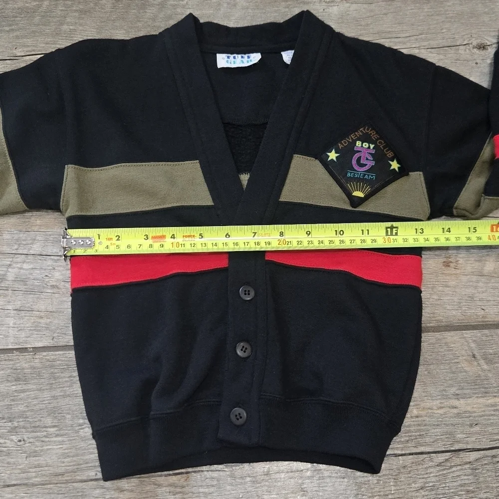 Tuff Gear Boys Black & Striped Button-Up V-neck Cardigan, Size 5